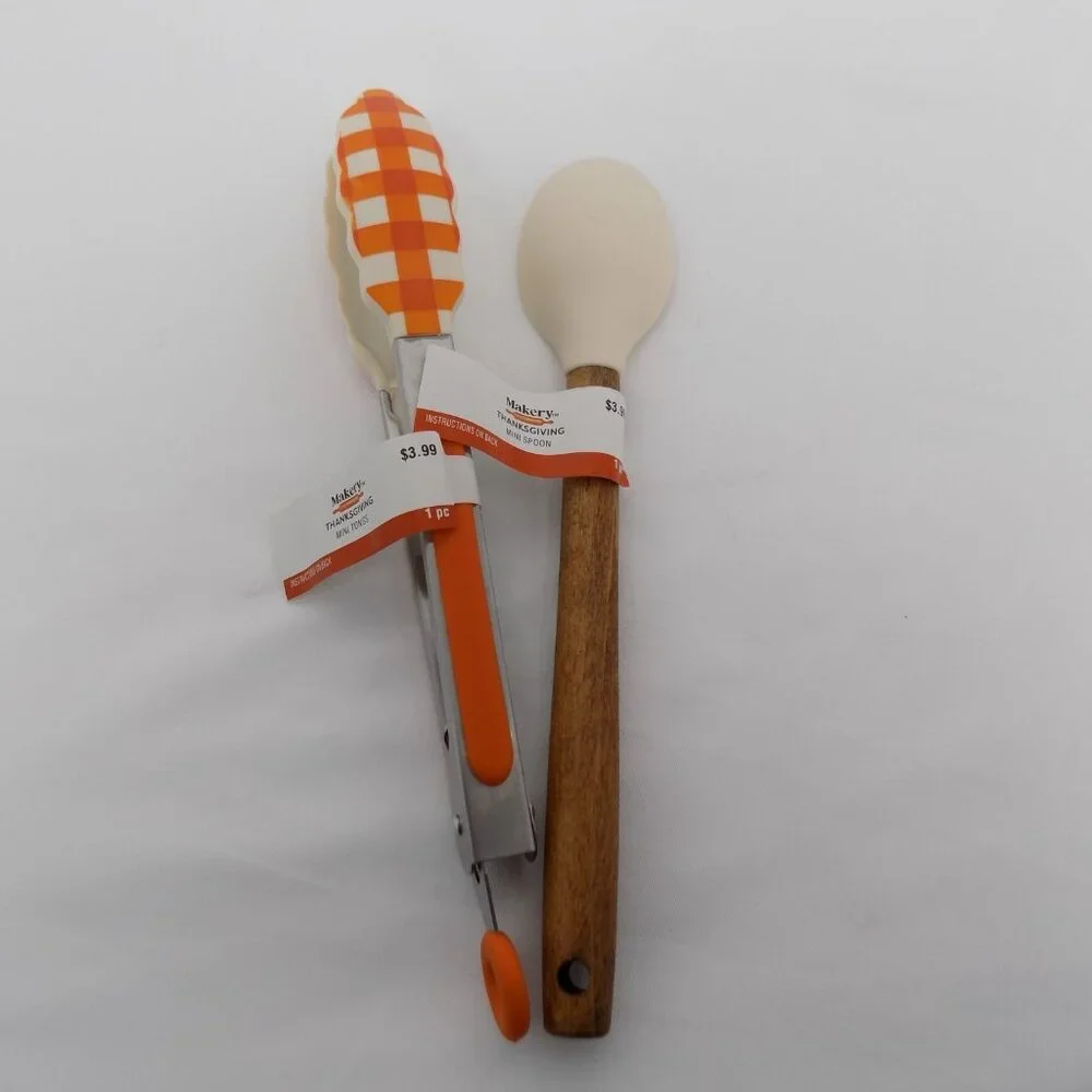 6 Makery Silicon Wooden Mini Kitchen Utensil Set Thanksgiving Themed Fall Autumn